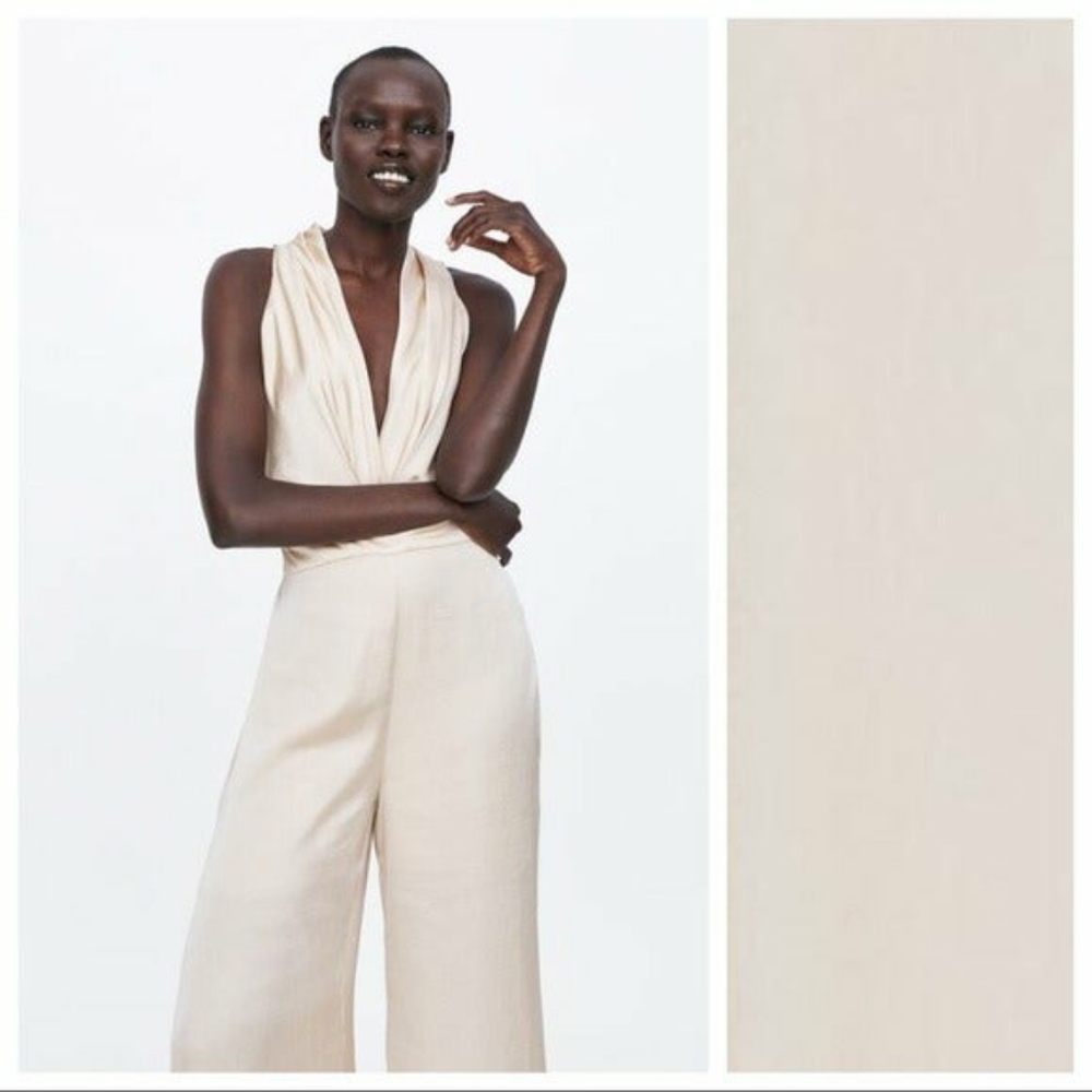 NWT. Zara Cream Sleeveless Jumpsuit - Picture 1 of 6